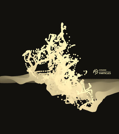 Array with dynamic emitted particles, Water splash imitation, Abstract illustration.のイラスト素材