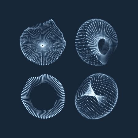 Geometric shape for design. The torus consisting of points. Molecular grid. 3D technology style. Vector illustration.のイラスト素材