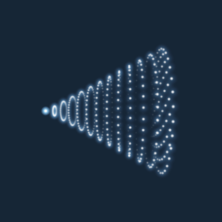 Cone. Object with dots. Geometric shape for design. Geometric element. Geometric shape for design. Molecular grid. 3d technology style with particle.のイラスト素材