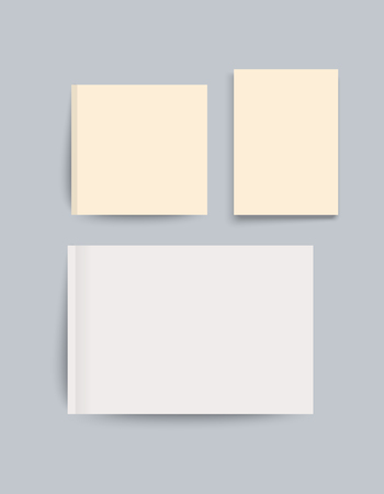 A4 sized mockup of a landscape-oriented magazine or catalogue. Blank sheet of paper. Element for advertising and promotional message. 3d vector illustration for your design.のイラスト素材