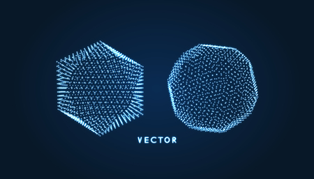 Object with dots, molecular grid. 3d technology style with particle vector illustration. Futuristic connection structure for chemistry and science.のイラスト素材
