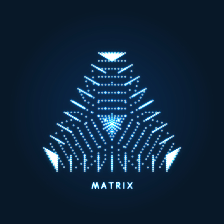 Pyramid  Object with dots. Molecular grid  3d technology style with particle. Vector illustration.のイラスト素材