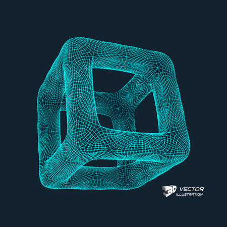 Cube. Connection structure. 3d grid design. Technology style. Molecular lattice.のイラスト素材