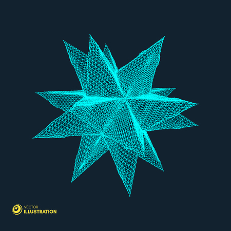Crystal. Object with connected lines and dots. Molecular grid. 3d futuristic technology style for chemistry and science. Vector illustration.のイラスト素材