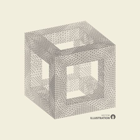 Cube. Connection structure. 3d grid design. Technology style. Molecular lattice.のイラスト素材