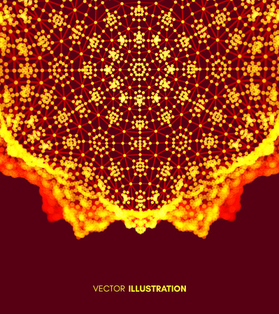 Abstract science or technology background. Graphic design. Network illustration with particle. 3D grid surface. Can be used for wallpaper, presentation, banner and cover.のイラスト素材