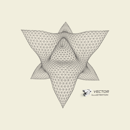 Crystal Object with connected lines and dots. Molecular grid. 3d futuristic technology style for chemistry and science. Vector illustration.のイラスト素材