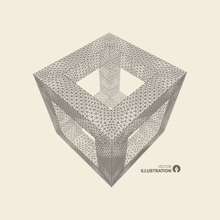 Cube. Connection structure. 3d grid design. Technology style. Molecular lattice.のイラスト素材