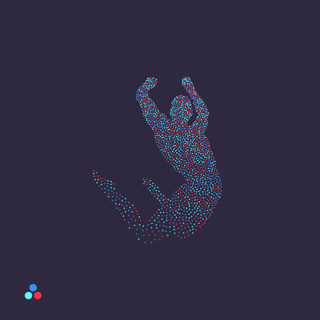Gymnast. Man is posing and dancing. Dotted silhouette of person. Vector illustration. のイラスト素材