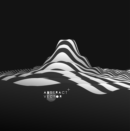 Landscape background. Terrain. Black and white background. Pattern with optical illusion. 3D Vector illustration.のイラスト素材