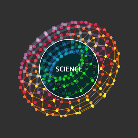 Torus. Object with lines and dots. Molecular grid. Technology style with particle. Vector illustration. Futuristic connection structure for chemistry and science.のイラスト素材