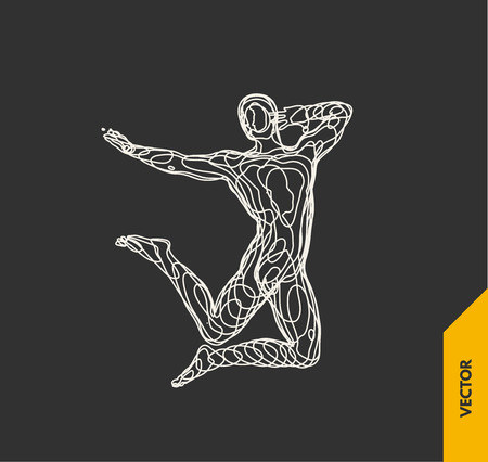 Gymnast. 3d human body model. Gymnastics activities for icon health and fitness community. Vector illustration.のイラスト素材