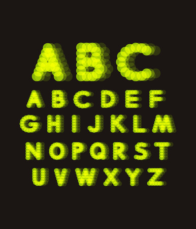 Neon light alphabet. Dotted font. Abstract vector background with letter signs. Design elements.のイラスト素材