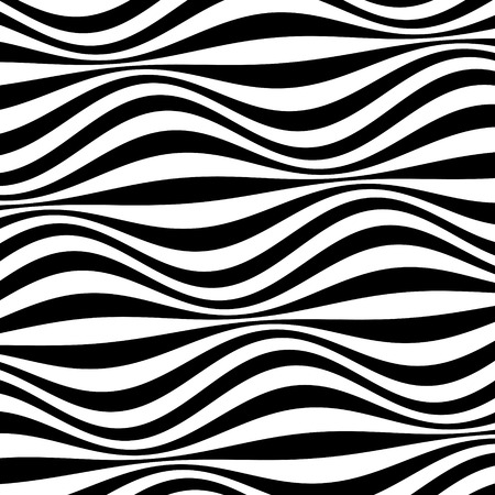 3D wavy background. Dynamic effect. Black and white design. Pattern with optical illusion. Vector illustration.のイラスト素材