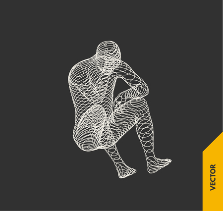 Artificial intelligence. Technology and engineering concept. 3d model of man. Vector illustration. Wire connection to virtual reality.のイラスト素材