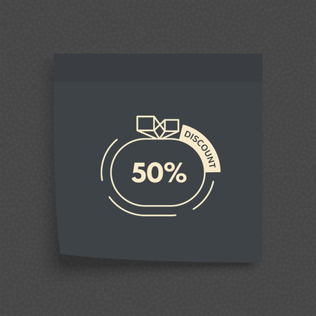 Post note paper sheet. Sticky sticker. Vector office memo template. Sale tag. 50% percent discount sign. Promotion coupon design for shopping.のイラスト素材