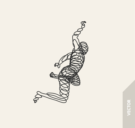 Jumping man. Freedom concept. 3d vector Illustration. Wire connection to virtual reality.のイラスト素材