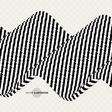 Black and white design. Pattern with optical illusion. Abstract 3D geometrical background. Vector illustration.のイラスト素材