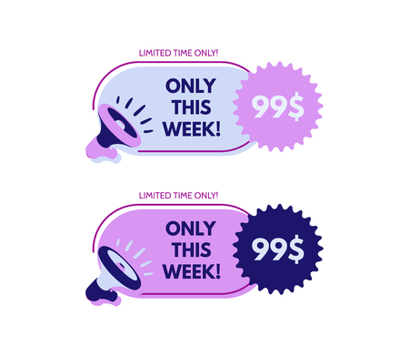 Only this week! Megaphone with bubble speech. Concept for promotion and advertising. Sticker for best stock sales. Vector illustration for design or print.のイラスト素材