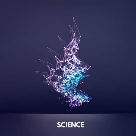 3d connection structure. Futuristic technology style. Low-poly element for design. Vector illustration for science, chemistry or education.のイラスト素材