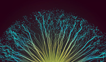Point explode. Array with dynamic emitted particles. 3d technology style. Abstract background. Vector illustration.のイラスト素材