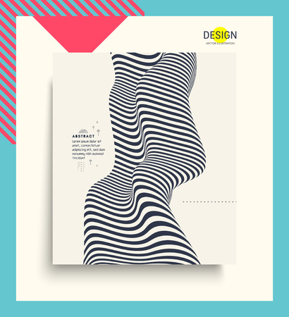 Cover design template. Pattern with optical illusion. Abstract 3D geometrical background. Vector illustration.のイラスト素材