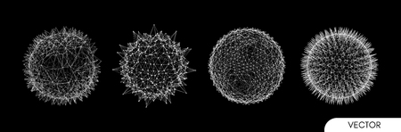 Sphere with connected lines and dots. Global digital connections. Wireframe illustration. Abstract 3d grid design. Technology style.のイラスト素材