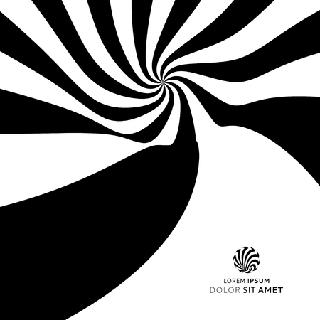 Hypnotic spiral background. Pattern with optical illusion. Black and white design. Striped background. Vector illustration.のイラスト素材