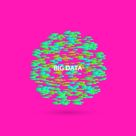 The sphere consisting of points. Big data cloud. Information flow noise. Dynamic effect. Digital background with dots. 3d futuristic vector illustration.のイラスト素材