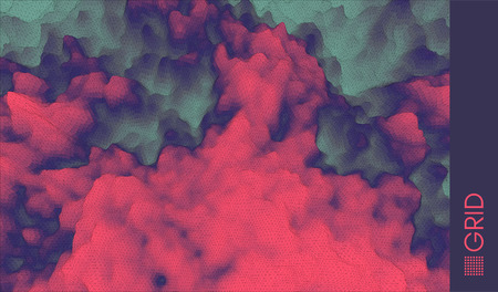 Fire and smoke. Mosaic. 3d perspective grid background texture. Abstract vector illustration.