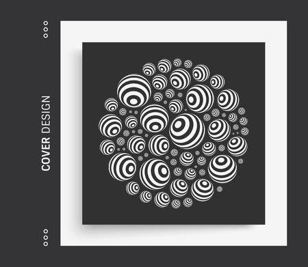 Multiple spheres on a larger sphere. 3d abstract composition in futuristic style. Cover design template. Vector illustration for advertising, marketing and presentation.のイラスト素材