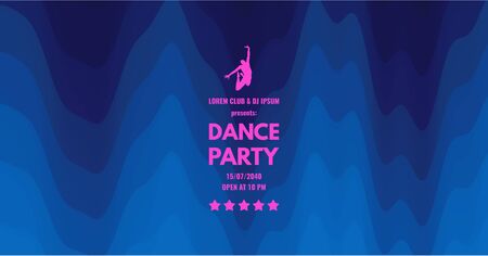 Dance party invitation with date and time details. Theatre blue curtain. Music event flyer or banner. 3D wavy background with dynamic effect. Vector illustration. のイラスト素材
