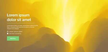 Website or mobile app landing page. Volcano eruption. Landscape with mountains. Abstract background. Vector illustration.のイラスト素材