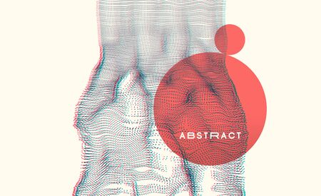 Wave with connected dots. 3D grid surface in technology style. Abstract background. Vector illustration with particle. のイラスト素材