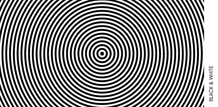 Concentric circles pattern. Black and white design with optical illusion. Abstract striped background. Vector illustration.のイラスト素材