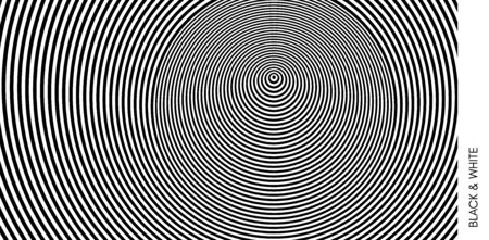 Concentric circles pattern. Black and white design with optical illusion. Abstract striped background. Vector illustration. のイラスト素材