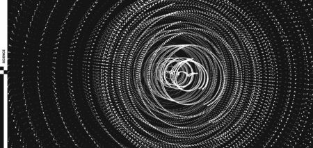 Array with dynamic particles. Swirl with connected dots. Abstract science or technology background. 3d vector illustration. のイラスト素材