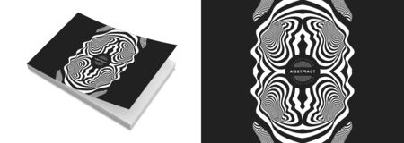 Cover design template. Black and white pattern with optical illusion. Applicable for placards, banners, book covers, brochures, planners or notebooks. 3d vector illustration.のイラスト素材