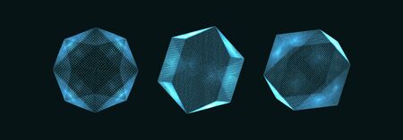 Crystal consisting of small particles. Object with dots. Molecular grid. 3d vector illustration. Futuristic connection structure for education and science.のイラスト素材