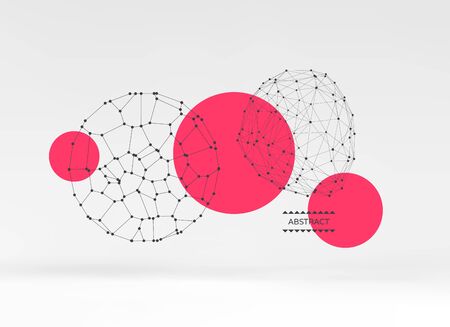 Sphere with connected lines and dots. Global digital connections. Abstract 3d grid design. Technology style. Vector composition for cover, poster, flyer or banner.のイラスト素材