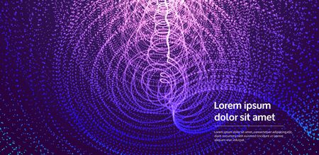 Array with dynamic particles. Swirl with connected dots. Abstract science or technology background. 3d vector illustration. のイラスト素材