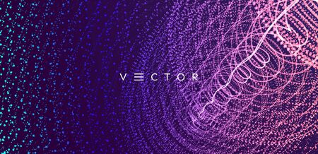 Array with dynamic particles. Swirl with connected dots. Abstract science or technology background. 3d vector illustration. のイラスト素材