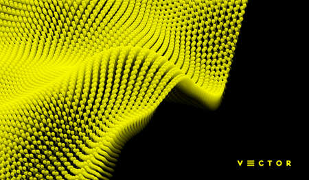 Wavy surface with dynamic effect. Molecular abstract background. Layer of cells. 3d vector illustration for science or medical.のイラスト素材