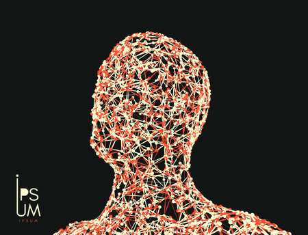 3d human face created in grid style. Artificial intelligence concept. Digital technology background....