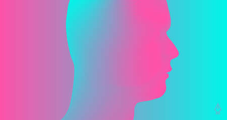 Face side view. Abstract human head silhouette with color gradient. Minimalistic design for business presentations, flyers or posters. 3d vector illustration.のイラスト素材