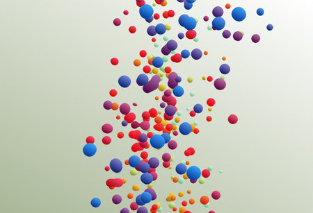 Many flying spheres of different sizes in empty space. Abstract background. 3d vector illustration.のイラスト素材