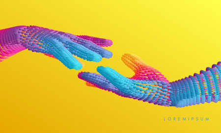 Hands reaching towards each other. Concept of human relation, togetherness or partnership. Connection structure. 3D vector illustration.のイラスト素材