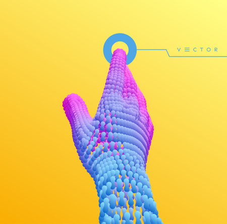 Hand ready to press a button. Futuristic technology style. 3d vector illustration for business,...