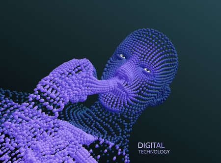 Man is thinking. Artificial intelligence concept. Digital technology background. Vector...