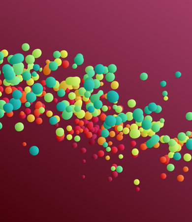 Many flying spheres of different sizes in empty space. Abstract background. 3d vector illustration.のイラスト素材